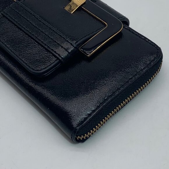 Ted Baker Black Patent Leather Buckle Zip Around Wallet - Picture 6 of 11